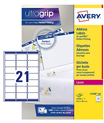 Avery Printable, Customisable Address Mailing Labels (Amazon FBA Barcode Labels), Laser Printers,21 Labels Per A4 Sheet, 10500 Labels, UltraGrip (L7160)
