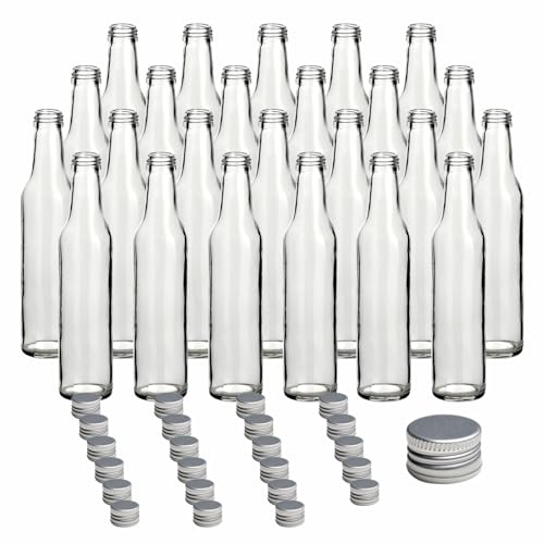 gouveo, bottiglie di vetro vuote per liquore o grappa, modello Bordeaux, 250 ml, contappo a vite e ricettario (lingua italiana non garantita), Set mit 24 Flaschen