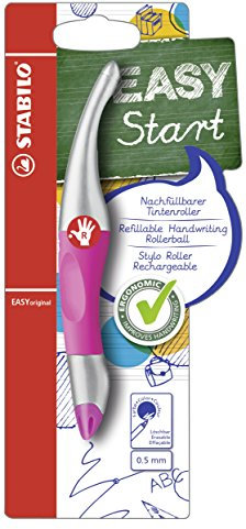 STABILO - Ergonomischer Tintenroller für Rechtshänder - EASYoriginal metallic in neonpink/meltallic - blau (löschbar) - inkl. Patrone