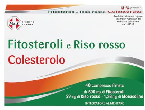 Matt, Riso Rosso e Fieno Greco con Fitosteroli, Integratore Colesterolo, Integratore Alimentare Utile per il Controllo dei Normali Livelli di Colesterolo nel Sangue, Confezione da 40 Compresse