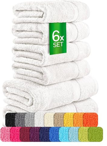 etérea Carli Frottee Handtücher Set - 100% Baumwolle - Oekotex 500 GSM - 6 TLG - 2X Duschtuch 70x140 + 4X Handtuch 50x100 - Bath Towel Frottiertücher - Weiss