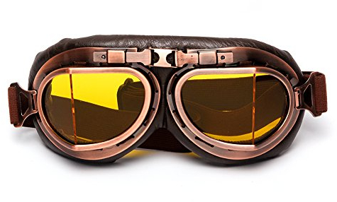 LEAGUE&CO Retrodesign Motorradbrille Pilotenbrille Schutzbrille Fliegerbrille Helm Brillen (Gelb)