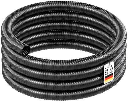 Wiltec Teichschlauch 25m Spiralschlauch 32 mm (1 1/4) schwarz, lichtundurchlässig, extrem biegsam Saugschlauch Druckschlauch