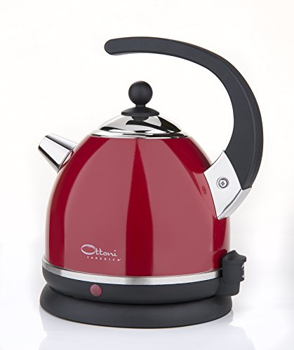 Ottoni Fabbrica Alice Rosso Fuoco Elektrischer Wasserkocher aus Edelstahl Made in Italy 1,7 L 2400W, Automatische Abschaltung, BPA frei, Herausnehmbarer Kalkfilter, Trockenlaufschutz, 360° Basis
