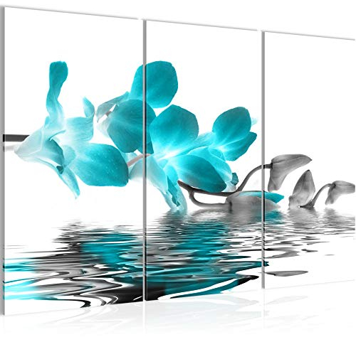 Runa Art Wandbilder Blumen Orchidee Bild XXL Wohnzimmer Schlafzimmer Türkis Spa Zen 120 x 80 cm 3 Teilig 200031b