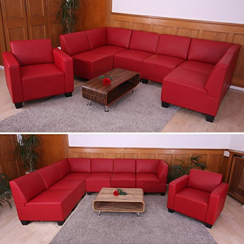 Modular Sofa-System Couch-Garnitur Lyon 6-1, Kunstleder - rot