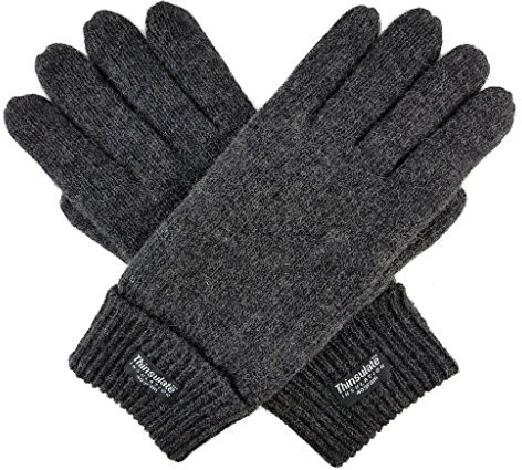 BRUCERIVER Herren Rein Wolle Strickhandschuhe mit Thinsulate Futter Größe L/XL (Anthra)