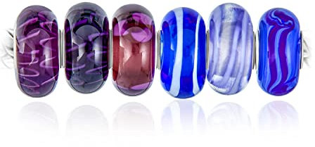 Bling Jewelry Gemischtes Set Von Bündel .925 Sterling Silber Kern Transluzente Schattierungen Von Blau Murano Glas Wirbel Blume Charme Bead Spacer Passt Europäische Armband Für Frauen Teen