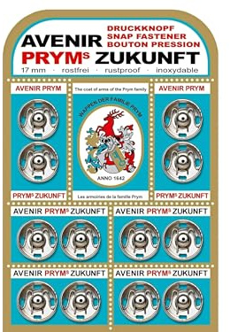 Prym PRYM_341220-1 Sew-On Snap Fasteners Zukunft Brass Silver col 17 mm