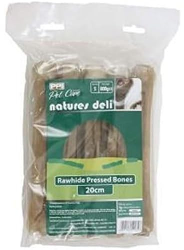 PPI 20cm Rawhide Pressed Bones, (5-Pack), 800 g | Complementary Pet Food, Cattle Hide, Crude Protein Min. 70%, Chew Treats