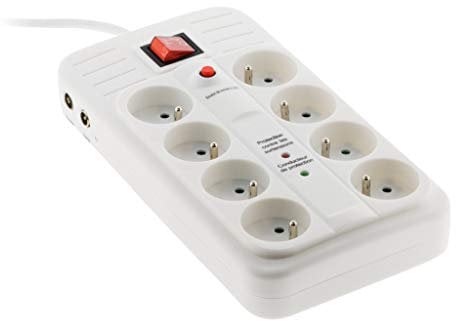 Parafoudre 8 prises avec interrupteur Security Pro TV F/F 9,52mm + Tel RJ11