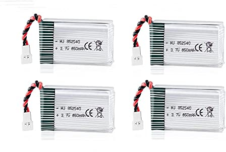 YUNIQUE GREEN-CLEAN-POWER - Lot de 4 Batteries Lipo Rechargeables 850mAh 3.7V pour Drones Syma X5SC X5SW | Adaptées pour Quadricoptères RC, Longue Durée | Argent | 48x25x14 mm - 20 GR