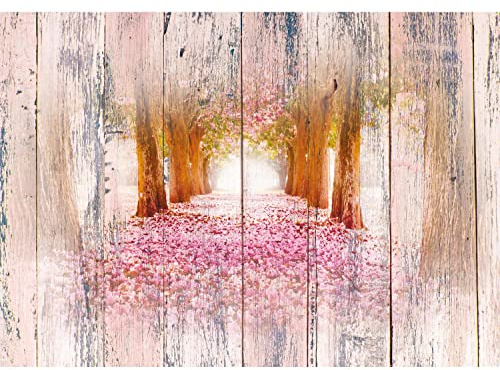 Runa Art Fototapete Allee Holzoptik 352 x 250 cm Vlies Tapeten XXL Moderne Wandtapete Wohnzimmer Schlafzimmer Rosa 9112011a