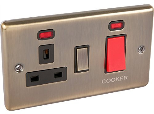 Antique Brass 45a Double Cooker Switch with 13a Socket (Windsor) W41AB