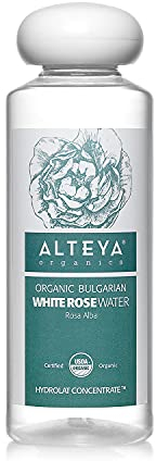 Alteya Organic Eau de rose blanche bulgare 250 ml - Certifiée 100% organique USDA,naturelle, Eau florale distillée à la vapeur à partir de pétales fraiches de fleurs de rose blanche Rosa Alba bulgare