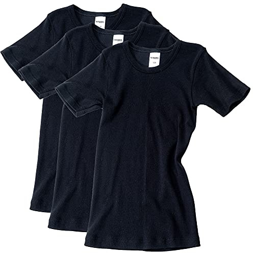 HERMKO 2810 3er Pack Kinder Kurzarm Unterhemd für Mädchen + Jungen aus Bio-Baumwolle, Farbe:schwarz, Größe:92