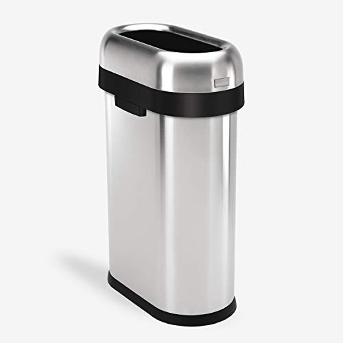 simplehuman, 50 Liter, schmal offener Abfalleimer, robuster gebürsteter Stahl, 10 Jahre Garantie