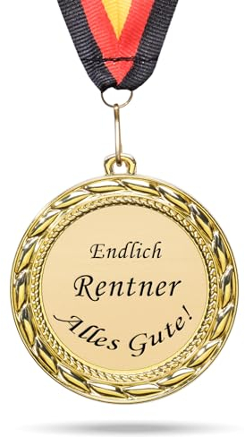 andSmile Medaille mit Gravur - Endlich Rentner - Orden aus hochwertigem Metall - Ruhestand, Renteneintritt Geschenk für Mann & Frau - Abschiedsgeschenk Kollegen Rente