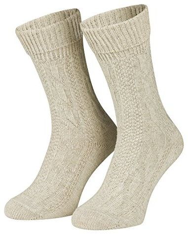 Piarini 1 Paar kurze Trachtensocken Trachtenstrumpf Umschlagsocken mit Zopfmuster - Herren Damen - Baumwolle beige meliert Gr. 45-46
