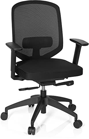 hjh OFFICE 657615 Profi Bürostuhl Delight PRO Stoff Schwarz Drehstuhl ergonomisch, Sitztiefe verstellbar, Netzrücken
