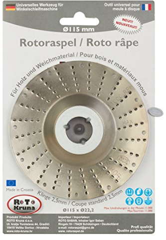 Râpe rotative, disque de meuleuse d'angle pour le bois, le plastique, le polystyrène, les sculptures, le caoutchouc, l'art et les formes Ø 115 mm x 22,2 mm (lame 2,5 mm)