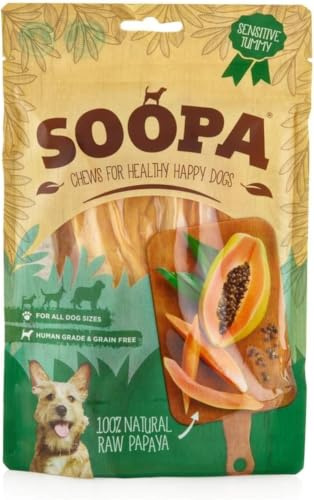 Soopa Papaya Chews for Dogs, Healthy Dog Treats, 100 g, 1-Pack | Single-Ingredient, Plant-Based, Low Fat, 100% Natural Dog Treats to Clean Teeth, Grain Free, Hypoallergenic, Human-Grade