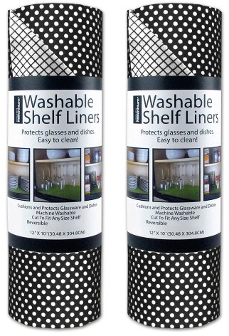 DII Fridge & Shelf Liner Collection Non-Adhesive, Cut to fit, Machine Washable, 12x20, Black Dots, 2 Piece
