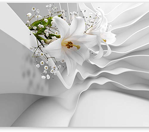 Fototapete murando Blumen Lilien 150x105 cm Vlies Tapeten Wandtapete XXL Moderne Wanddeko Design Wand Dekoration Wohnzimmer Schlafzimmer Büro Flur Blume Abstrakt weiß 3D Optisch Illusion b-C-0144-a-a