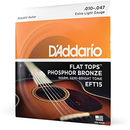 D'Addario Cordes Guitare Acoustique | Corde Guitare Folk | EFT15 | Cordes en bronze phosphoreux avec filet supérieur pour guitare acoustique avec revêtement Très Léger 10-47