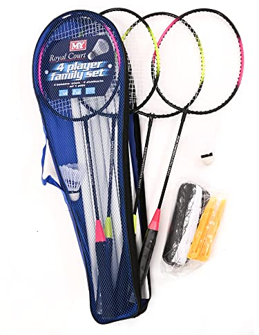 M.Y Family Badminton Set with Net 4 Player Badminton Rackets for Garden Park or Beach