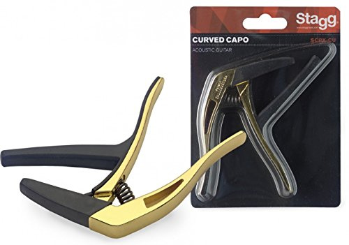 Stagg 19161 Trigger Kapodaster mit Gummiauflagen für Akustik- E-Gitarre gold