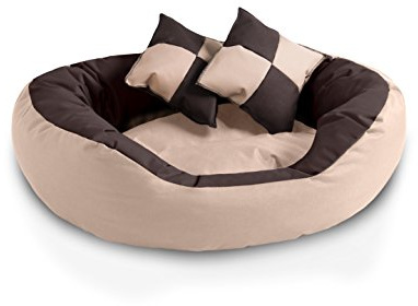 BedDog® 4in1 Hundebett SABA, Wende-Hunde-Kissen oval-rund, großes Hundekörbchen, abwischbares Hundebett mit Rand, für drinnen, draußen, L, Melange, beige-braun