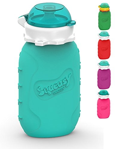 Squeasy Snacker (Aqua), 160 ml, Silikon, wiederverwendbar, für Kompott und Pürees, frei von BPA, PVC und Phthalaten