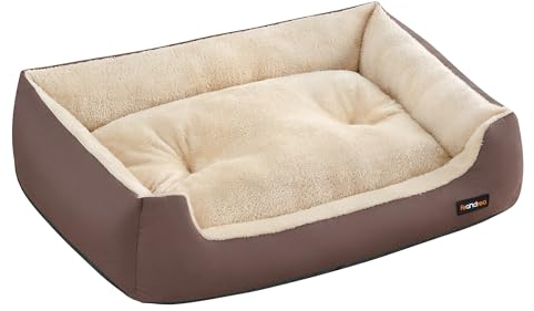 Feandrea Cuccia Cane Interno, Cuccia per Cani e Animale Domestico, Tappeto Rimovibile e Reversibile, Bordi Rialzati, Fondo Antiscivolo, L, 85 x 65 x 21 cm, Marrone Caffè e Beige Sabbia PGW04Z