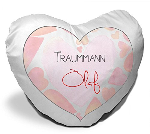 Eurofoto Herzkissen mit Namen Olaf und schönem Motiv für den Traummann | Valentinstagsgeschenk | Kuschelkissen | Schmusekissen