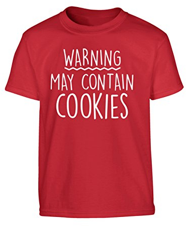 Flox Creative Warning May Contain Cookies Children's T-Shirt Ages 3-4 - 12-14 Red
