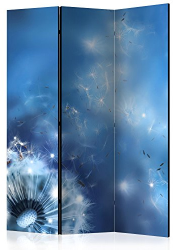 RAUMTEILER/PARAVENT B&D XXL - Paravent Raumteiler Innen Pusteblume Abstrakt 135x172 cm 3-teilig Einseitig Raumtrenner Raum Trennwand Holz Room Divider Spanische Wand Raum Abtrennung blau grau