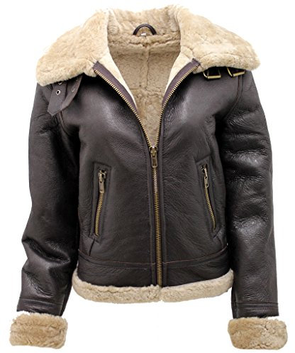 Women's Brown B3 WW2 Ginger Real Thick Sheepskin Leather Flying Jacket XS