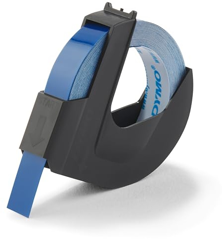 DYMO 520106 3D-Kunststoff-Prägeetiketten für Prägeetikettenhersteller, weißer Druck auf Blau, 0,9 x 24,8 cm, 1 Rolle