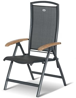 Hartman Multipositionssessel Raffaelo, Gartensessel in anthrazit, Garten-Stuhl aus Aluminium Alu, Klappsessel mit Textilene-Bezug, FSC-Teak-Armlehnen