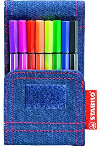 STABILO - Premium-Filzstift - Pen 68 Mini - 8er Jeans-Etui - mit 8 verschiedenen Farben