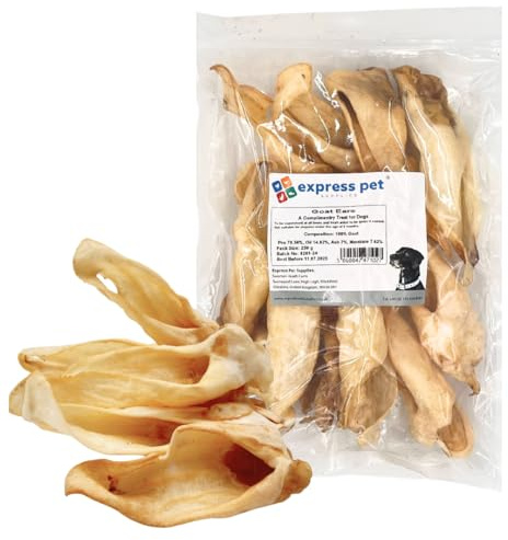 Express Pet Supplies Goat Ears Natural Dog Treat Chew 500g | Hypoallergenic, High Protein, Low Fat, Grain and Gluten Free