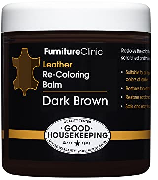 Furniture Clinic Leather Recolouring Balm - Colour Restorer for Sofas, Repair Faded & Scratched Upholstery, Car Seats, Shoes and Clothing 16 Colours (Dark Brown)