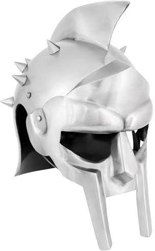 Battle-Merchant Gladiatorenhelm Maximus mit Lederinlay, mit Dornen | Authentischer Römischer Deko Helm, Gladiator, Spartakus, Dekorativ, für Reenactment, LARP & Fantasy Cosplay