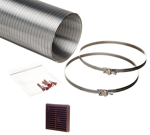 NaplesUK Universal 125mm Cooker Hood Ducting Kit Semi Rigid Aluminium 127mm Internal Diameter Hose Length 1.5 Metre With Brown Louvred Fly Screen Grille