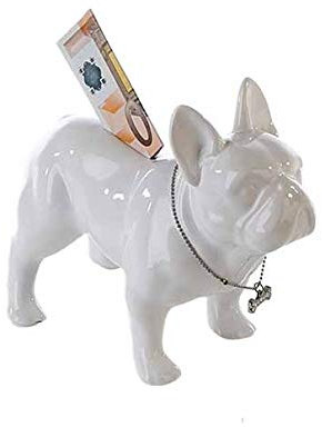 Dunord Design Spardose Figur Skulptur French Bully stehend Weiss Hochglanz Keramik Spartopf