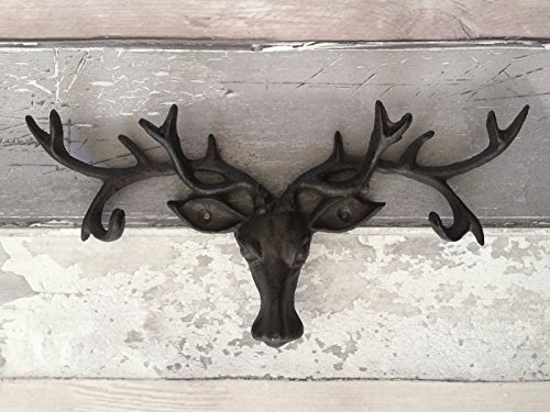 Homes on Trend Shabby Cast Iron Antique Style Rustic Stag Deer Coat Rack Antlers Wall Hook