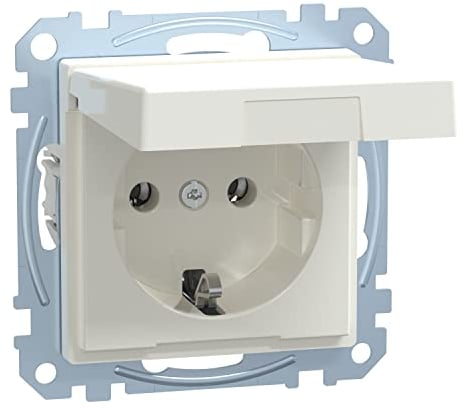 Schneider Electric Merten Schuko-Steckdose mit Klappdeckel, System M, Steckklemmen, polarweiss glänzend, Artikelnummer MEG2311-0319