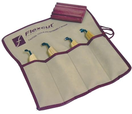 Flexcut Wood Carving Tools | Right-Handed Scorp Set of 4 | Razor-Sharp 1095 High Carbon Steel Blades | 4-Pocket Tool Roll Included | KN150 | Made in the U.S.A.