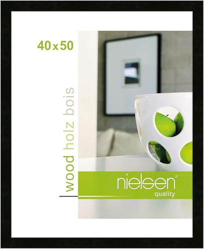 nielsen Holz Bilderrahmen Essential, 40 x 50 cm, Schwarz | Holz Posterrahmen im Hoch- & Querformat zum Aufhängen Schwarz matt Echtglas